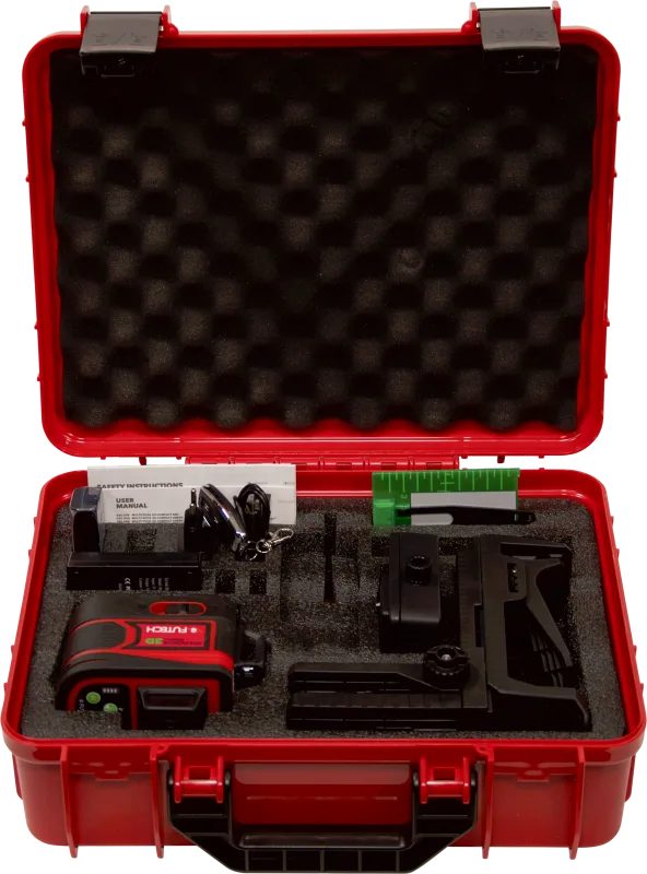 מאזנת לייזר ירוק FUTECH 3D דור חדש דיוק 2mm/10m כולל 2 סוללות נטענות ומטען במזוודה – תמונה 6
