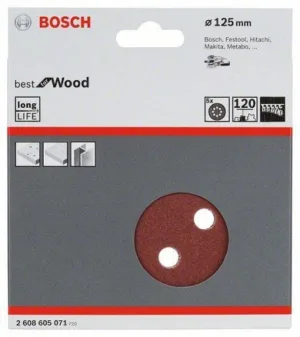 סט 5 יח' נייר שיוף "5 לעץ P120 תוצרת BOSCH למלטשת אקצנטרית נייר נצמד