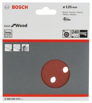 לא במלאי! סט 5 יח' נייר שיוף "5 לעץ P240 תוצרת BOSCH למלטשת אקצנטרית נייר נצמד