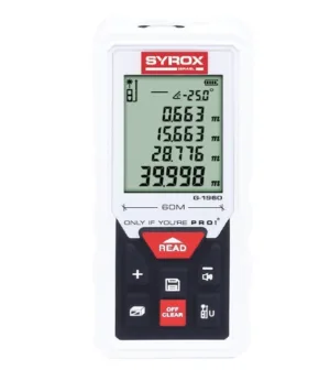 מד טווח לייזר עד 60 מטר כולל מד מעלות פלס SYROX G-1960