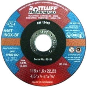 דיסק חיתוך "½4 4.5x1.0 קוטר 115 מ"מ "½4 על 1 מ"מ למשחזת זווית לנירוסטה וברזל