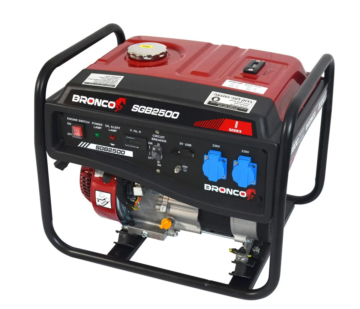 גנרטור בנזין חד פאזי 2200w מיוצב AVR כולל סטרטר חשמלי ומצבר משקל 44 ק"ג 51x48x62 ס"מ SGB2500S