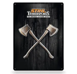 שלט מתכת גרזנים 30x40 ס"מ Stihl TimberSport כולל 4 חורים