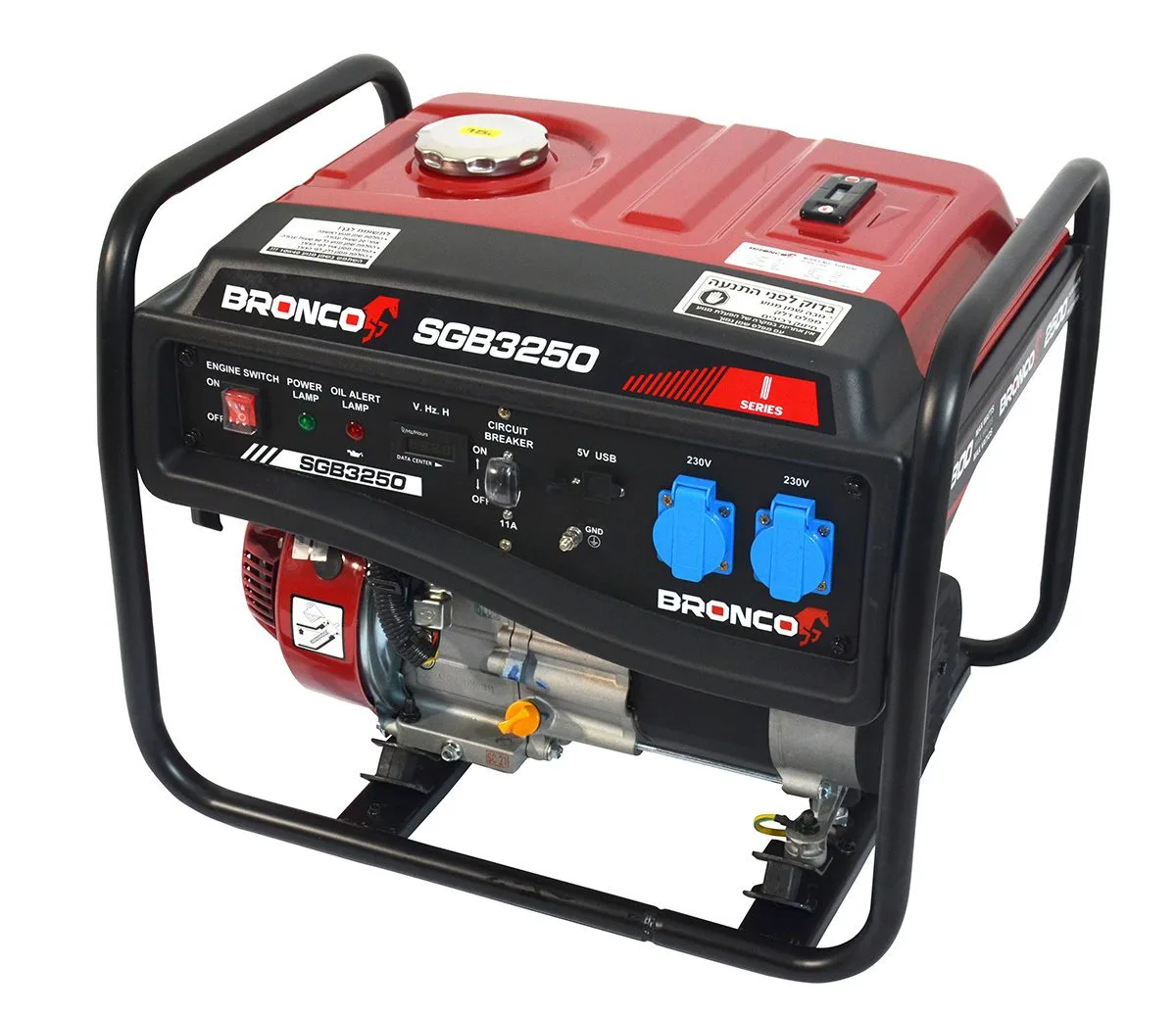 גנרטור בנזין חד פאזי 2800w מיוצב AVR כולל סטרטר חשמלי ומצבר משקל 47 ק"ג 51x48x62 ס"מ SGB3250S