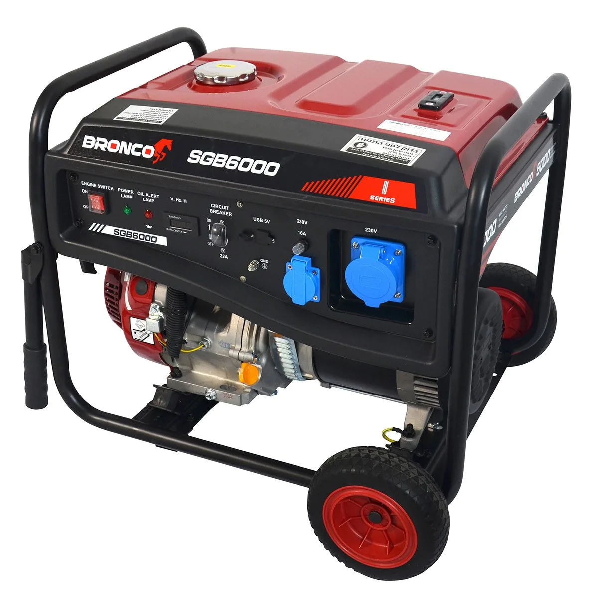 גנרטור בנזין חד פאזי 6000w מיוצב AVR כולל סטרטר חשמלי ומצבר משקל 82 ק"ג 58x55x72 ס"מ SGB6000S
