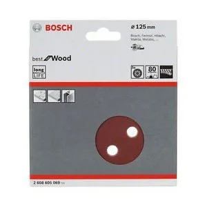 לא במלאי! סט 5 יח' נייר שיוף "5 לעץ P80 תוצרת BOSCH למלטשת אקצנטרית נייר נצמד