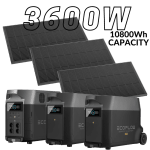 קיט סולארי ECOFLOW - תחנת כח DELTA3600 קיבולת 10.8Kwh -הספק 3.6KW + סט 2 תאי הרחבה + סט 3 פאנלים סולאריים קשיחים 540W