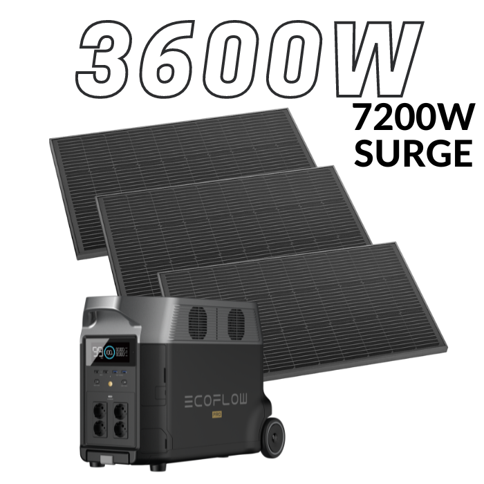 קיט סולארי ECOFLOW - תחנת כח DELTA3600 קיבולת 3.6Kwh -הספק 3.6KW + סט 3 פאנלים סולאריים קשיחים 540W