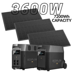 קיט סולארי ECOFLOW - תחנת כח DELTA3600 קיבולת 7.2Kwh -הספק 3.6KW + תא הרחבה + סט 3 פאנלים סולאריים קשיחים 540W