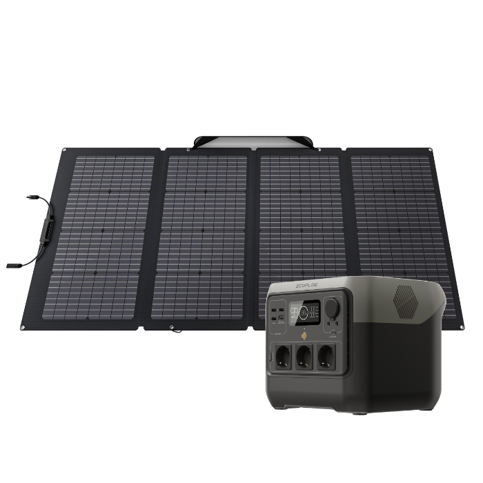 קיט סולארי ECOFLOW - תחנת כח RIVER 2 PRO קיבולת 0.768Kwh LIFEPO4 -הספק 0.8-1.6KW טעינה מהירה פאנל סולארי מתקפל 220W