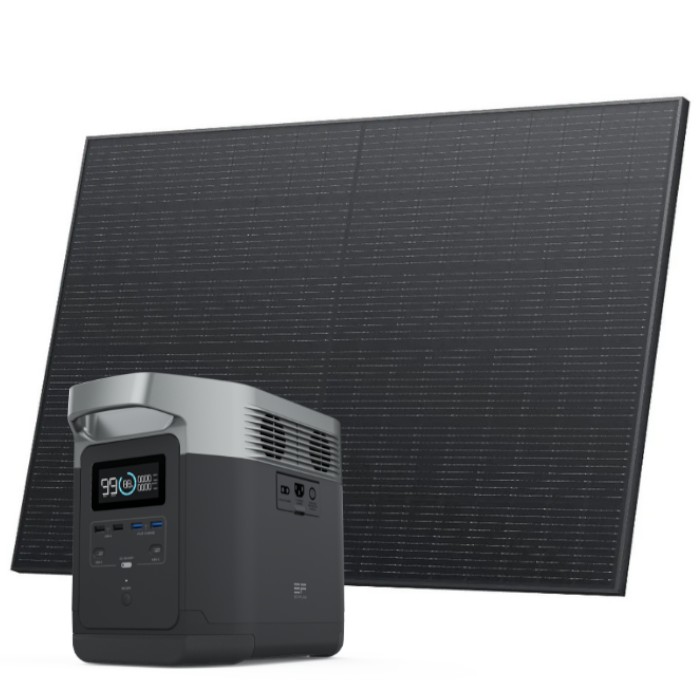 קיט סולארי ECOFLOW - תחנת כח DELTA2 קיבולת 1Kwh -הספק 1.8KW + פאנל סולארי קשיח משוריין 400W דגם EFDDELTA2-400WFIX