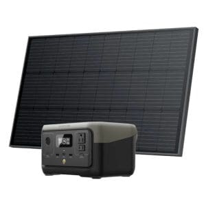 קיט סולארי ECOFLOW - תחנת כח RIVER2 LIFEPO4 קיבולת 0.256Kwh -הספק 0.3-06KW טעינה מהירה פאנל סולארי קשיח 100W