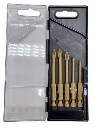 סט 5 מקדחי חץ לזכוכית, קרמיקה וגרניט פורצלן חיבור למברגת אימפקט