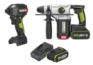 פטישון נטען 20v הלימה 2.2J מנוע Brushless כולל 2 סוללות 4Ah ומטען + מברגת אימפקט WU291