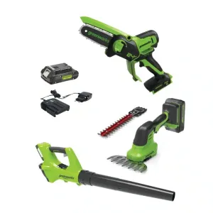 דיל BARBER 24V מגזמת עיצוב ומסור שרשרת מיני כולל סוללה 2Ah ומטען + מפוח עלים מתנה!