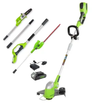 דיל משולב קומבי גובה 24v - מגזמת גובה+מסור גבהים כולל סוללה 2Ah ומטען מיקרו + קוצץ קנטים חרמש טלסקופי נטען 24v Deluxe