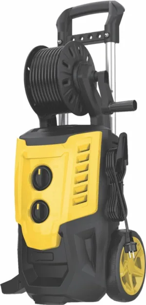 מכונת שטיפה בלחץ 2400w חד פאזי 210 בר ספיקה 480 ל/ש צינור 8 מטר מחוסם בגלגלת וסט אביזרים