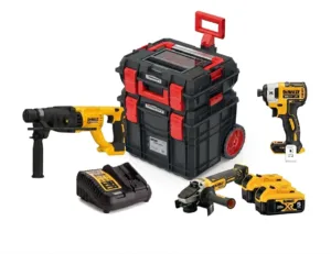 סט 3 כלים - פטישון 133 אימפקט 887 ומשחזת 407 18V DEWALT כולל 2 סוללות 5.0Amp כולל טרולי עם 2 ארגזים
