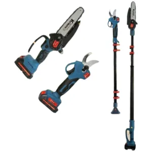 סט 2 כלים נטענים 20v מזמרה עד 25 מ"מ ומסור שרשרת גובה להב "6 מנוע BL כולל 2 סוללות ומטען